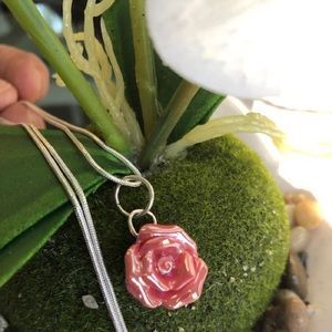 NEW&HANDMADE 925 Necklace with ceramic rose